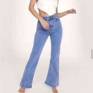 stretchy organic cotton High Waisted Flared Jeans